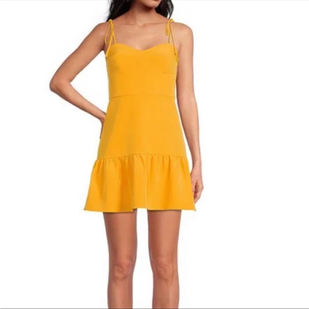 Gianni Bini Ruffle Sweatheart Neck Flounce Hem Tie Shoulder Sheath Mini Dress